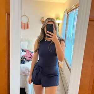 Navy Blue Sleeveless Athletic Romper